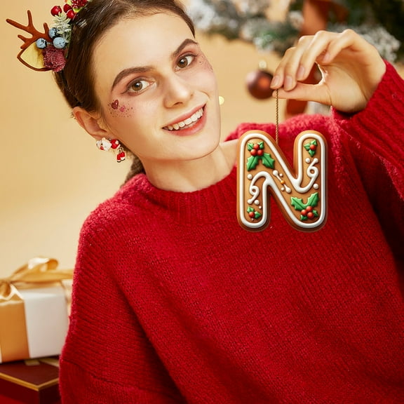 26 Gingerbread Alphabet Letters A to Z, 8cm Decorative Christmas Tree Hanging Ornaments-N