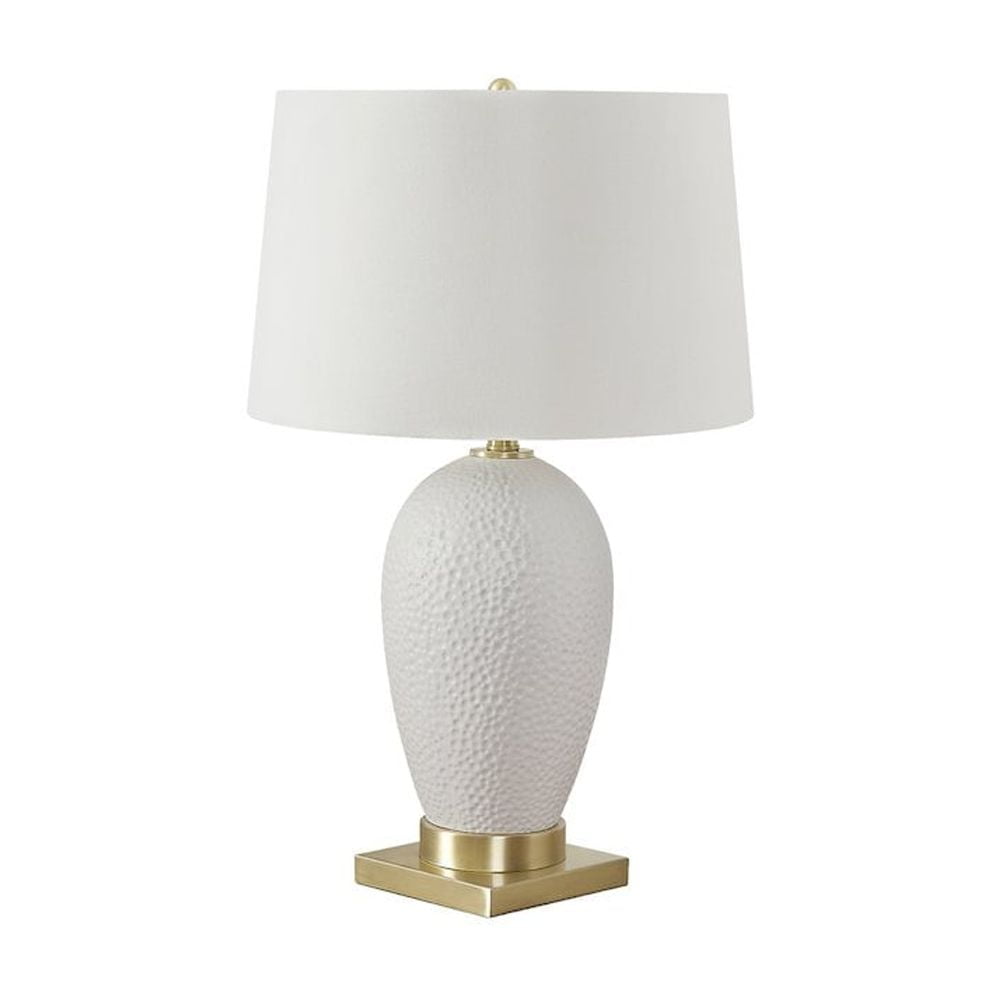 White Ceramic Table Lamp with Gold Base and Ivory Shade