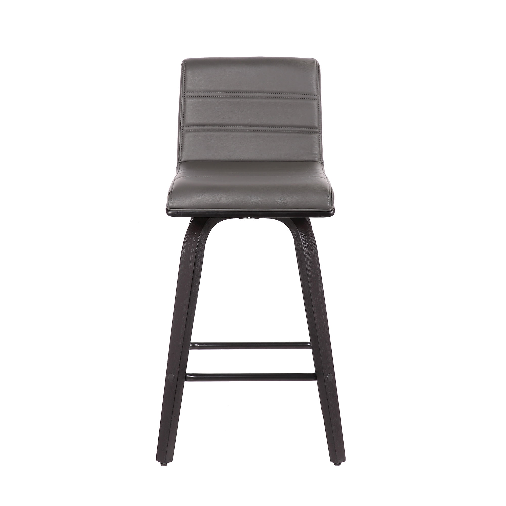 26â€ Gray Faux Leather Black Wooden Swivel Bar Stool