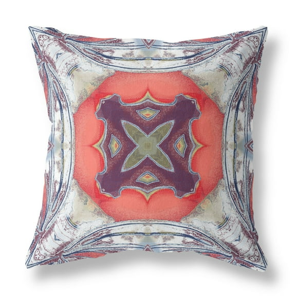 26â€ Gray Peach Geo Tribal Indoor Outdoor Throw Pillow