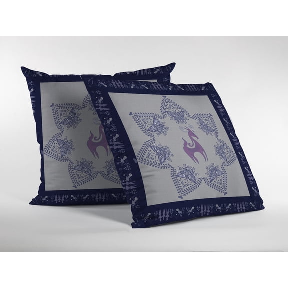 26â€ Gray Purple Horse Indoor Outdoor Throw Pillow