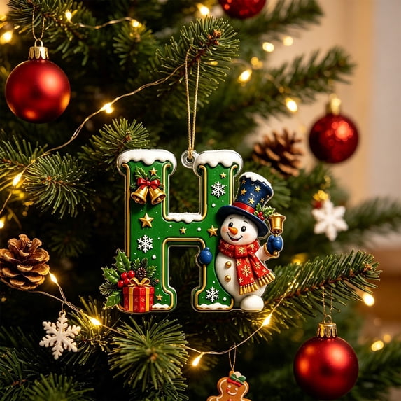 26 Green Alphabet Ornaments for Christmas Tree,A-Z Letter Christmas Tree Pendant with Xmas Tree,Mini 2D Flat Hanging Decorations for Christmas Tree Party Gifts