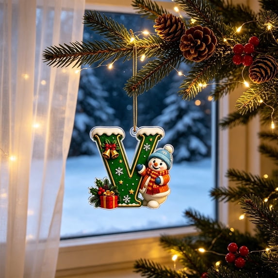 26 Green Alphabet Ornaments for Christmas Tree,A-Z Letter Christmas Tree Pendant with Xmas Tree,Mini 2D Flat Hanging Decorations for Christmas Tree Party Gifts