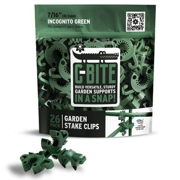 C-Bite Plant Support Clips - Tomato Cage Connectors for Trellis, Stake (Incognito Green - 26 Pack)