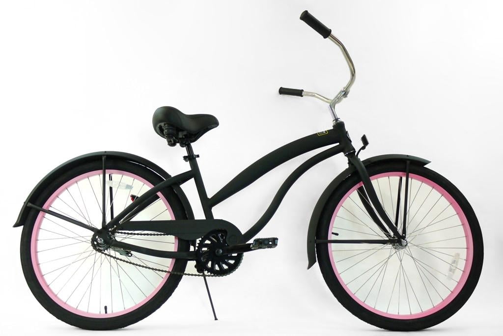 26″ GreenLine Kruiser1APL Ladies Single Speed Aluminum Beach Cruiser Bike, Flat Black with Pink Sansujyuku sansujyuku.com