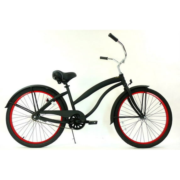 26" GreenLine Kruiser1APL Ladies Single Speed Aluminum Beach Cruiser Bike, Flat Black with Red