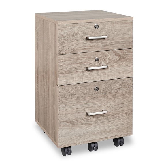 26" H 3 Drawer File Cabinet with Lock, Rolling File Cabinet Under Desk, Mobile File Cabinets for Home Office, Wood White File Cabinet Printer Stand for Letter Size Hanging/Manila File Folders