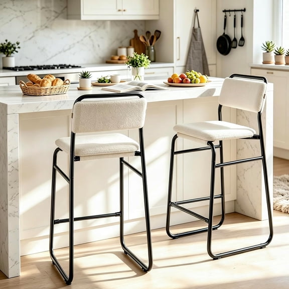 Bar Stools Set of 2, 26" H Counter Height Bar Stools with Fully Dismantle Iron Frame, Upholstered Seat, Modern Bar Chairs for Kitchen Island Bar Dining Room