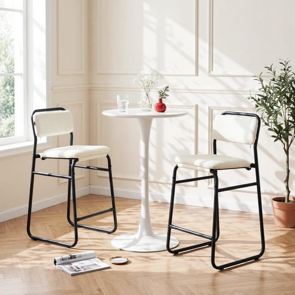 26" H Counter Height Bar Stools Set of 2,Fabric Upholstered Seat with Fully Dismantle Iron Frame, Modern Bar Chairs for Kitchen Island Bar Dining Room (Beige, Set of 2)