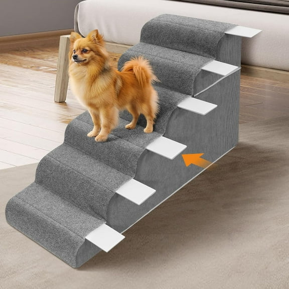 26"H Dog Stairs for Small Dogs for High Beds, 6-Layer Pet Steps Stairs for Couch, High-Density Foam Dog Steps with Removable Non-Slip Fabric Cover, Pet Stairs for Puppy, Small Cats and Older Pets