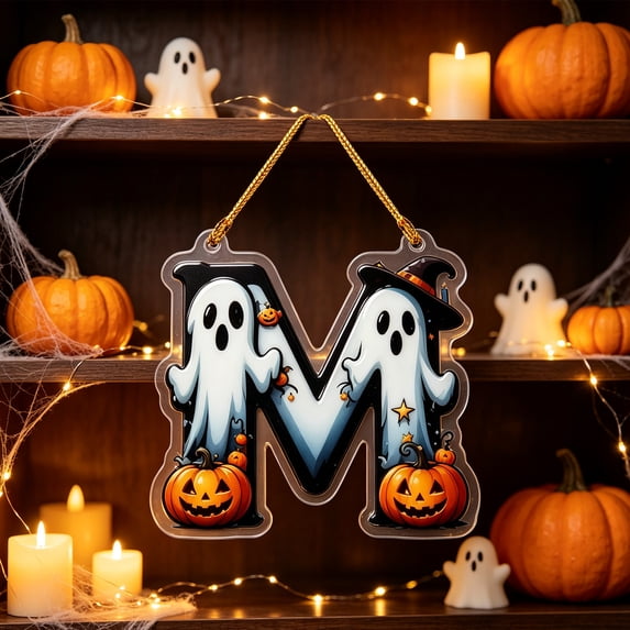 26 Halloween Ghost Alphabet Ornaments,A-Z Letter Halloween Ghost Acrylic Hanging Ornaments,Mini 2D Flat Hanging Decorations for Christmas Tree Party Gifts