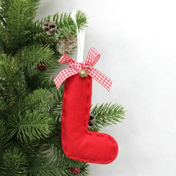 26 Hanging Red Letters, Christmas Tree Pendant with Plaid Bow and Bell 4.7" Red Felt Monogram Hanging Ornaments, Alphabet Name Tags for DIY Craft Holiday Birthday Party Favors