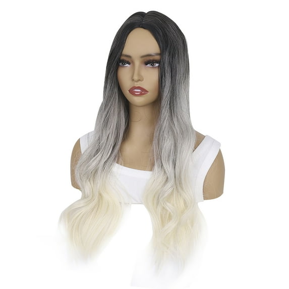 26 Inch/ 65 cm Long Curly Wavy Gray Wigs for Women Side Part Natural Looking Cosplay Synthetic Fiber Wig Heat Resistant Replacement Wig