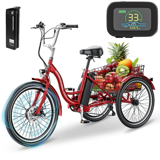 26 Inch Adult Electric Tricycles 3 Wheel Electric Bike, 15.5 mph 350W