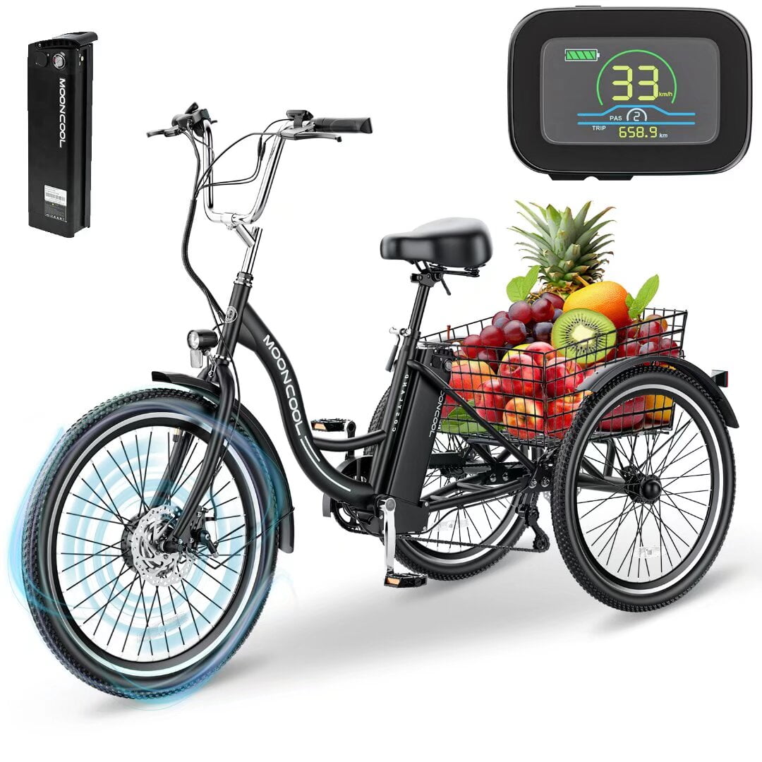 24 Inch Adult Electric Tricycles 3 Wheel Electric Bike 15.5 mph 350W Electric Trikes for Seniors 7 Speed 4 Adjustable Riding Modes Electric