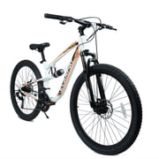 26-Inch, Adult Mountain Bike, 21-Speed, Steel Frame, Disc Braking, Orange,White, Unisex