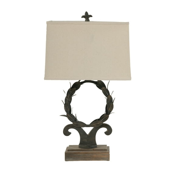 26 Inch Artisanal Table Lamp, Laurel Wreath Iron Frame, Off White, Black, Saltoro Sherpi