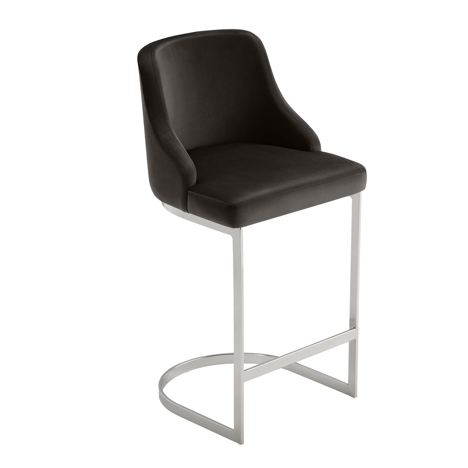 26-Inch Velvet Grey Upholstered Bar Stool with Metal Frame