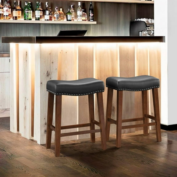 26 Inch Bar Stools Set of 2 Counter Height Kitchen Stools Modern Saddle Barstools for Kitchen Island, Dining Room, Black