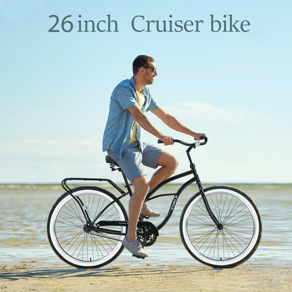 26 Inch Beach Cruiser Bike, Single Speed Commute Bike for Women & Men with Sturdy Steel Frame, Rear Coaster Brake, Stable Wide Wheels, Quick Assemble