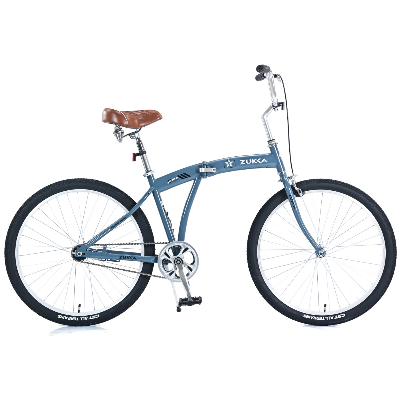26 Inch Beach Cruiser Bike, Single Speed Folding Bicycles, Commute Bike with Aluminum Alloy Rims and Leather Saddle, Blue