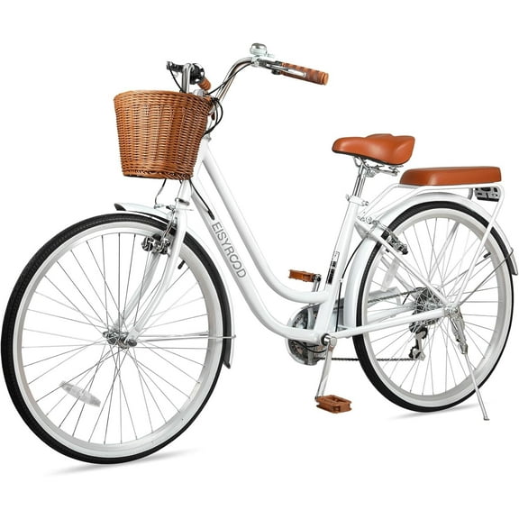 Gaonala 26 inch White 7-Speed Cruiser Bike for Women Adult Adjustable Seat Basket Rack Beach City Commute Bicycle