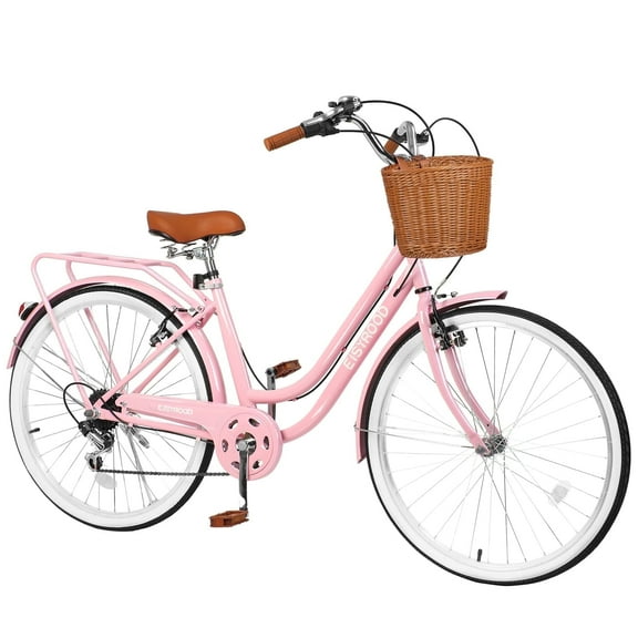 Gaonala 26 inch Beach Cruiser Bike for Women with Bicycle Saddles Adjustable Seat and Basket(Pink)