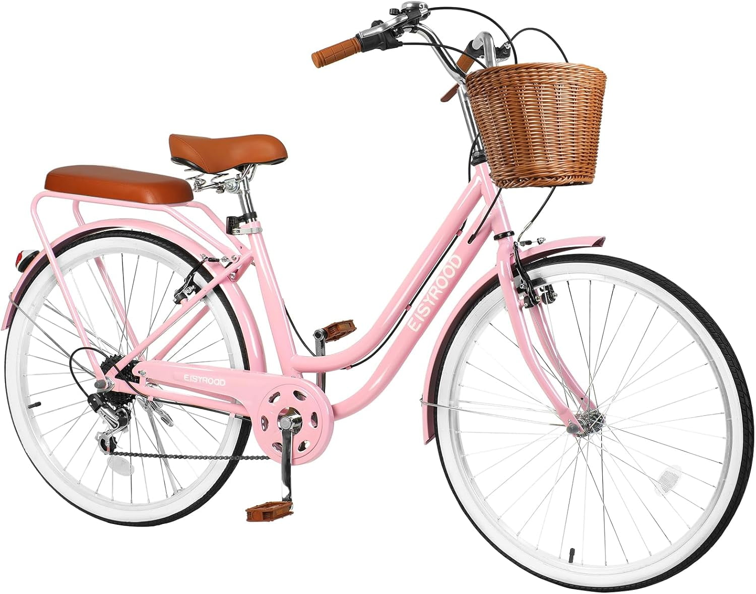 Gaonala 26 inch Beach Cruiser Bike for Women with Bicycle Saddles Adjustable Seat and Basket(Pink)