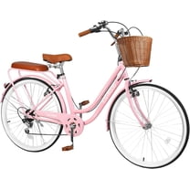 Gaonala 26 inch Beach Cruiser Bike for Women with Bicycle Saddles Adjustable Seat and Basket(Pink)