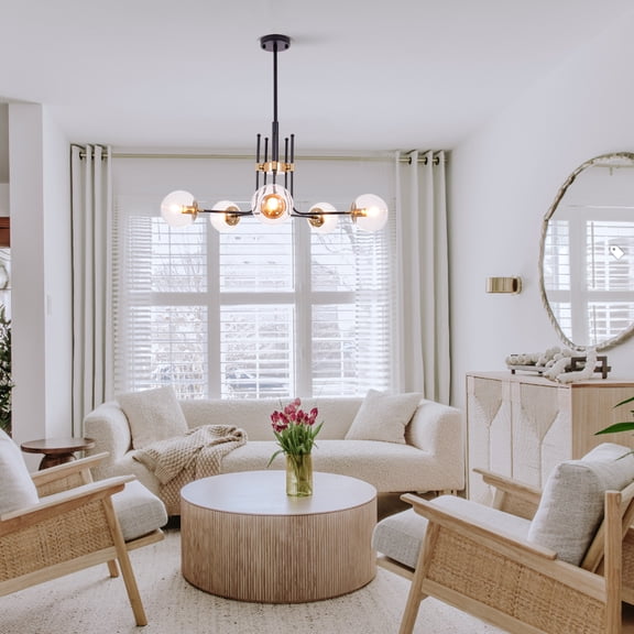 26 Inch Black & Oil Rubbed Bronze Industrial 8-Light Pendant Chandelier - Adjustable Chain Hanging Light for High Ceiling Dining Room, 8 E26 Bases