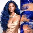 thumbnail image 1 of 26 Inch Blue Lace Front Wig Human Hair 13x6 Body Wave Lace Front Wigs Human Hair Pre Plucked Colored Blue Wigs For Women With Baby Hair, 1 of 5