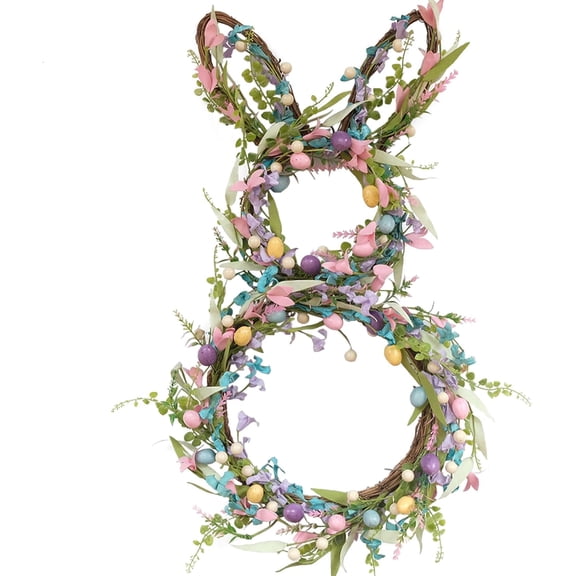 26 Inch Bunny Shaped Easter Wreath Foldable Wreath with Easter Egg Decor - Easter Decorations for Front Door Living Room Farmhouse Garden
