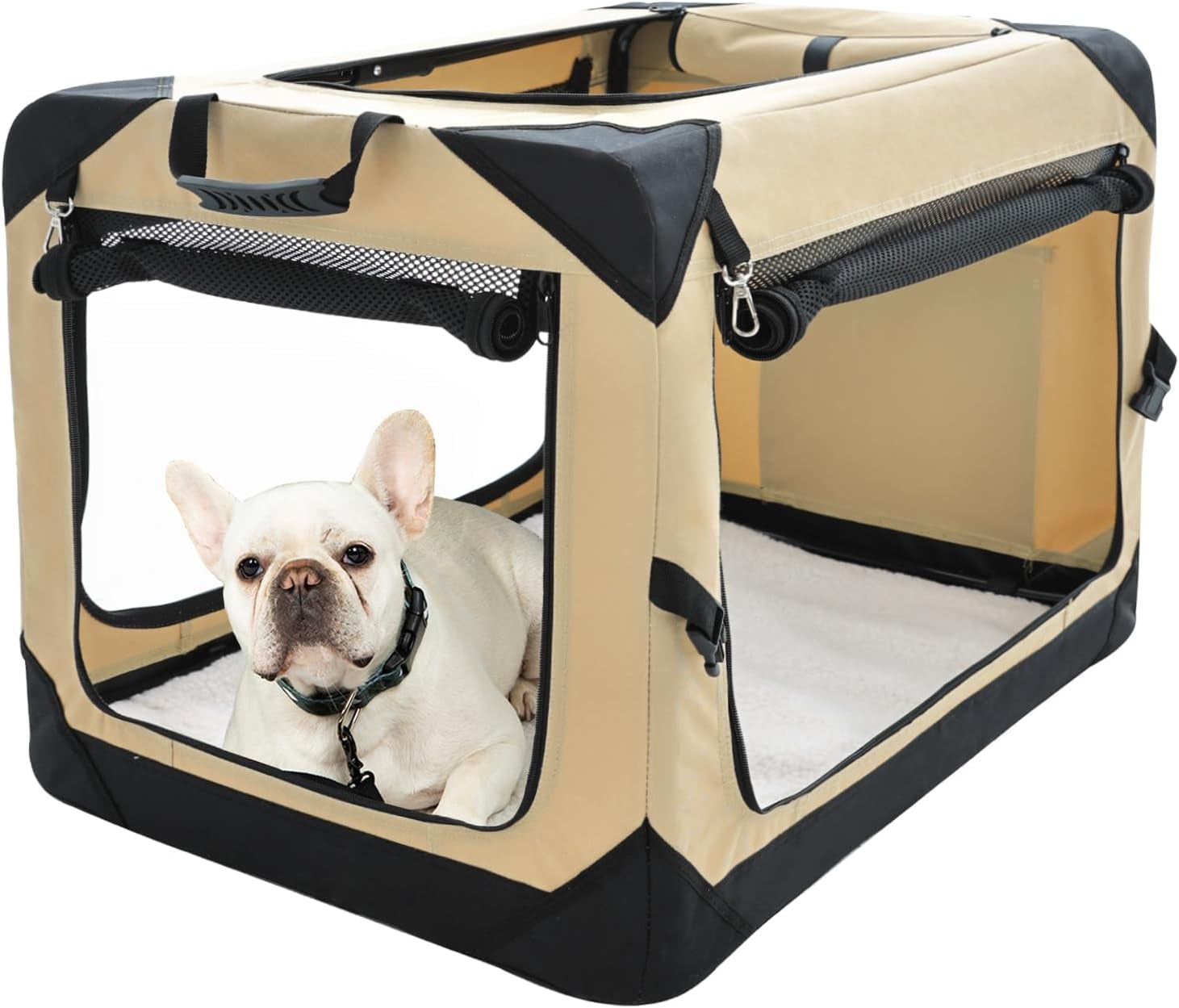 Image showcasing 26 Inch Collapsible Dog Crate f 4-Door Foldable Soft Dog Kennel with ...