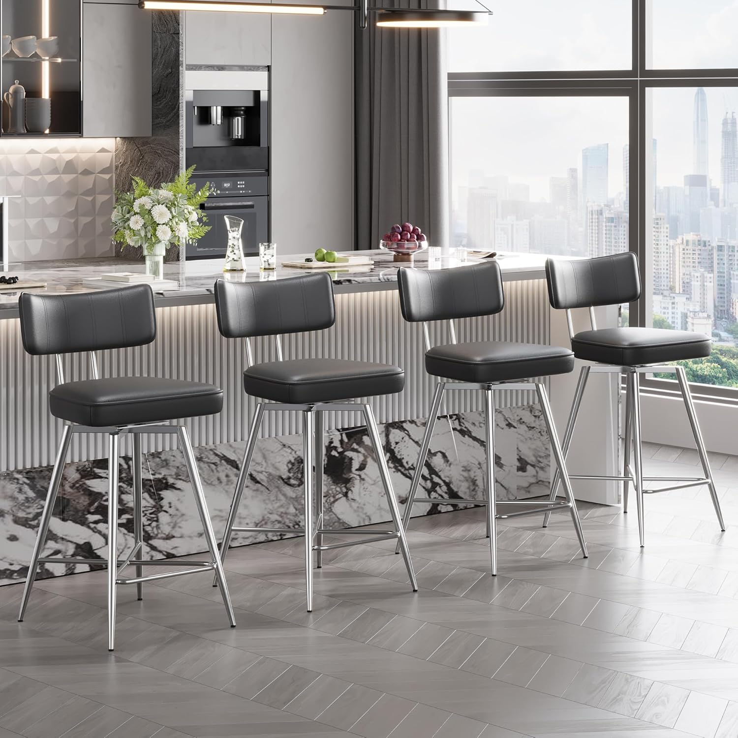 26 Inch Counter Height Bar Stools Set of 2 Swivel Bar Stools with Backs ...