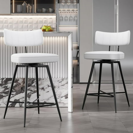 Swivel Counter Height Bar Stools with Backs and Metal Frame, Upholstered Leather Stools for Kitchen Island