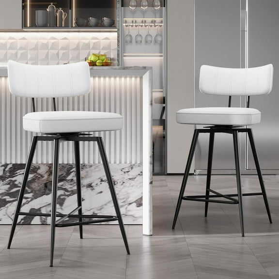 Swivel Counter Height Bar Stools with Backs and Metal Frame, Upholstered Leather Stools for Kitchen Island