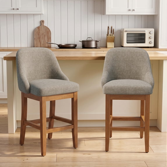 Daluvenix 26 Inch Counter Height Bar Stools Set of 2, Upholstered Barstools with Back, Solid Wood Legs, Chenille Wide Seat Upholstery Modern Counter Stools for Kitchen Island, Khaki