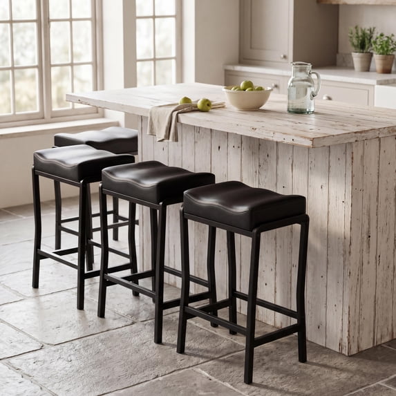 26 Inch Counter Height Bar Stools Set of 4, Black PU Saddle Seat with ...