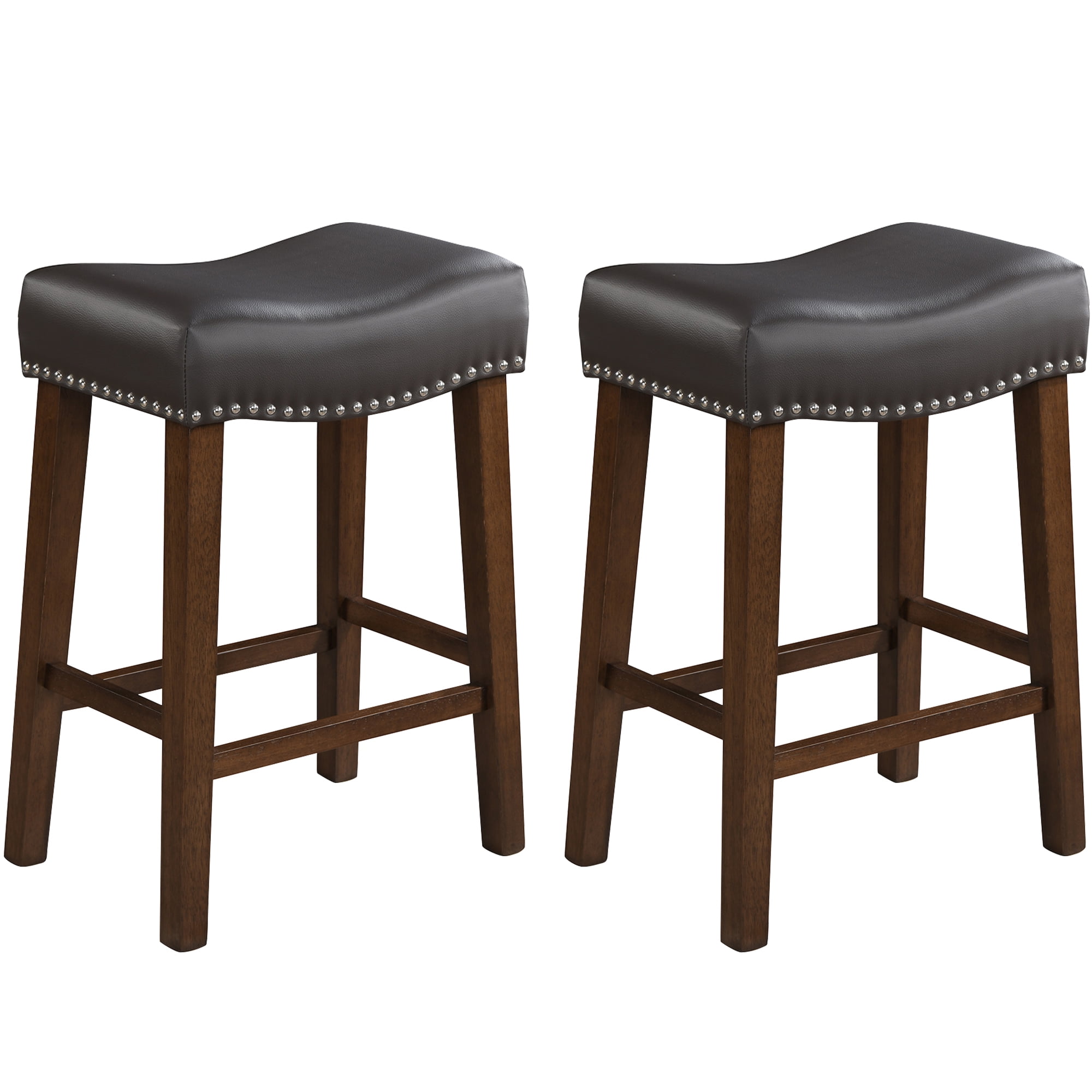 26 Inch Counter Height Bar Stools Set of 2 Saddle Barstools for Kitchen Island Counter, Bonded Leather Kitchen Stools, Brown