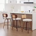 thumbnail image 1 of 26-Inch Counter Height Bar Stools Set of 3, Walnut Black Cane Rattan Back, Beige Linen Upholstered Seat, Swivel Design for Kitchen Island, 1 of 9