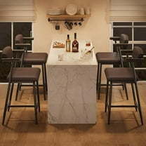 26 Inch Counter Height Bar Stools Set of 4, Modern Faux Leather High Barstools with Back and Metal Leg, Bar Chairs for Kitchen lsland, Brown