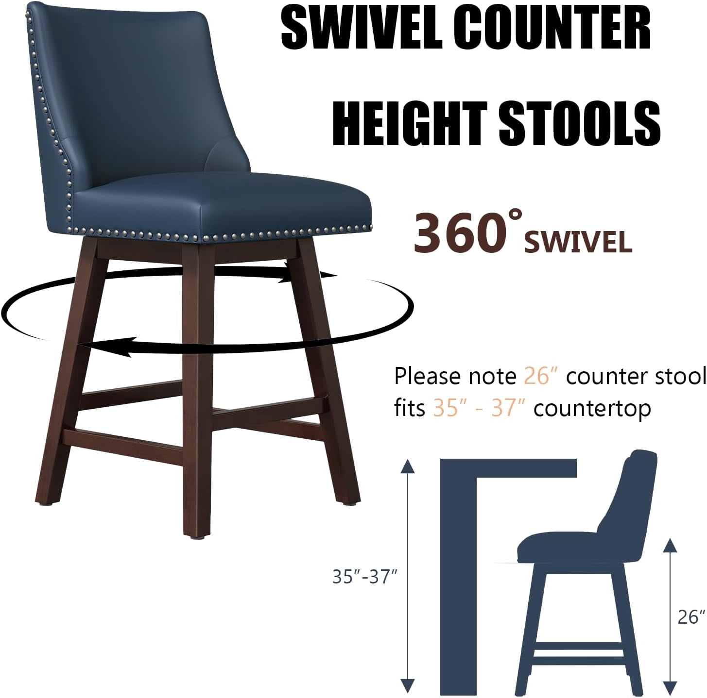 26 Inch Counter Height Bar Stools with Back, Swivel Set of 6, Faux ...