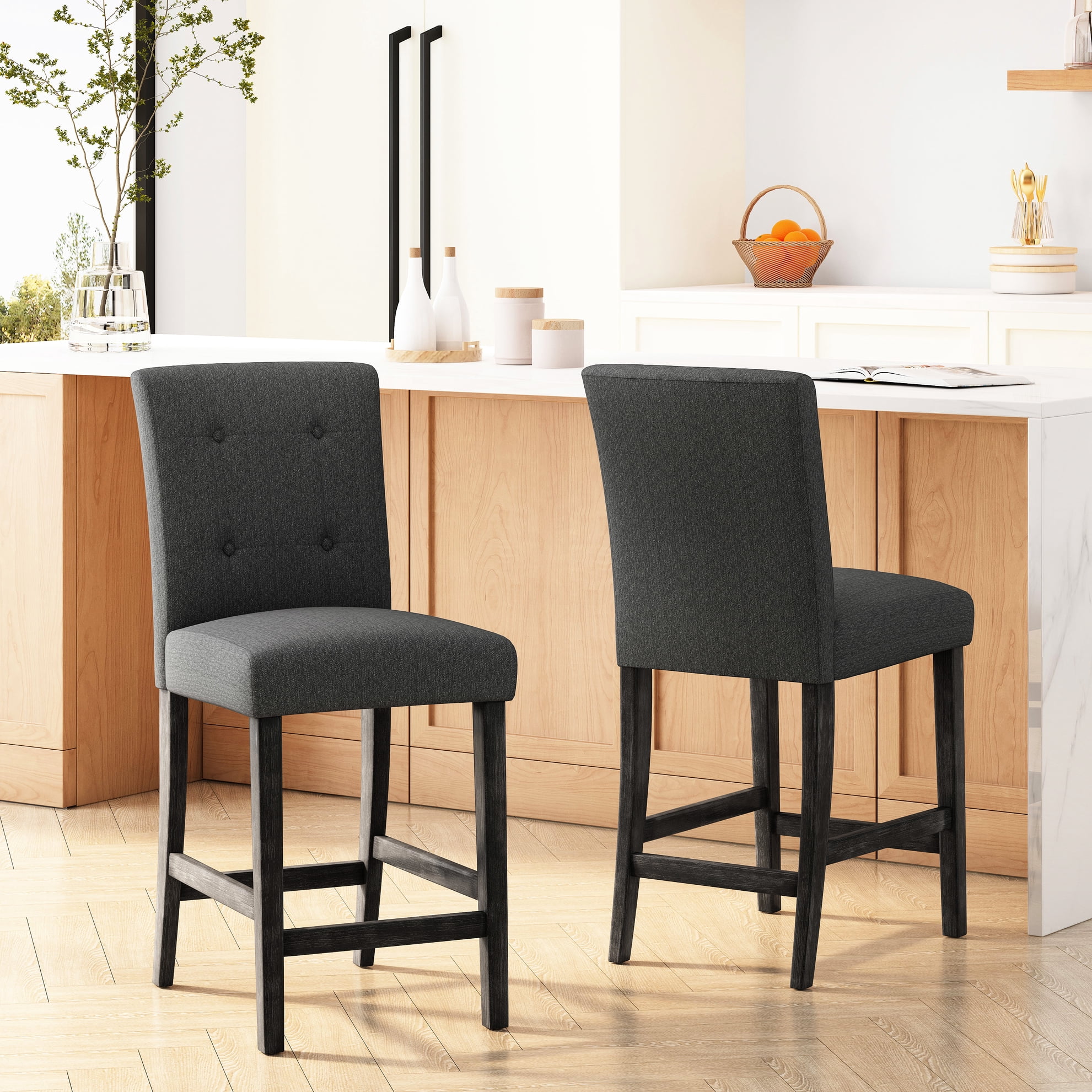 16 Stools 26 Inch Counter Stools Of 2, Charcoal. Contemporary Fabric With Button ...