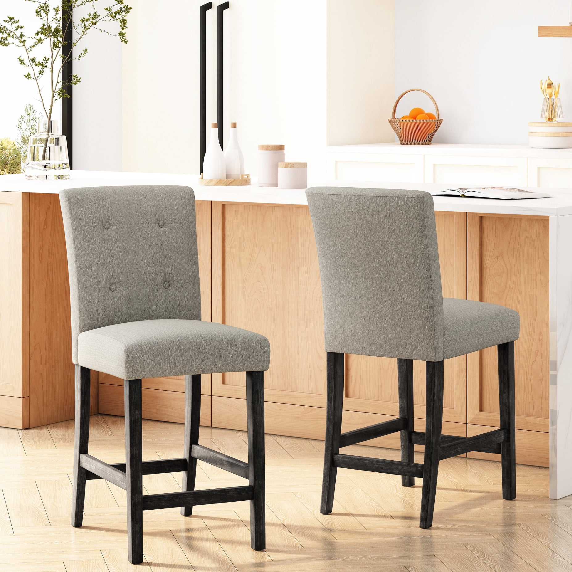 Pattern Counter Stools 26 Inch Counter Stools, Of 2, Grey. Contemporary Fabric With Tufting ...