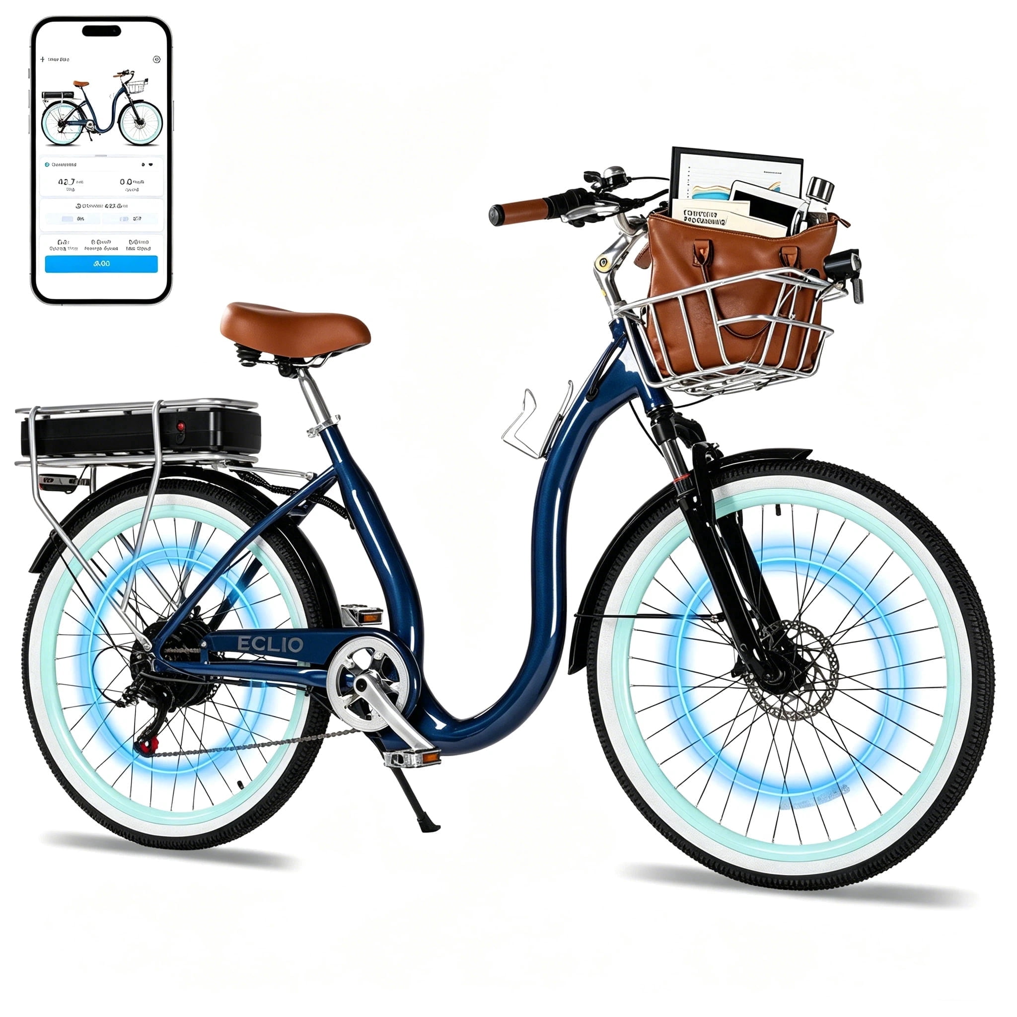 26 Inch Cruiser Electric Bike, E-Bike for Adults with 48V 15.6AH Removable Battery, Step Through Ebike for Women Men UL2849- Blue