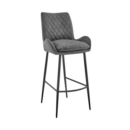 26 Inch Diamond Stiched Fabric Counter Height Bar Stool, Gray