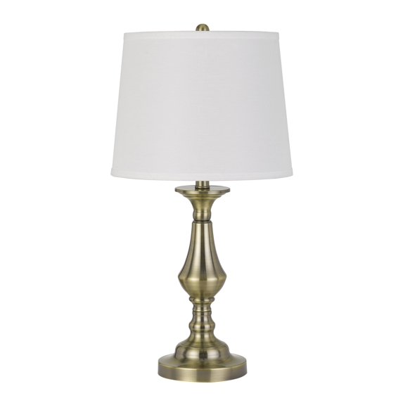 Benzara Turned Pedestal Style Stand Metal Table Lamp, Set of 2, Brass