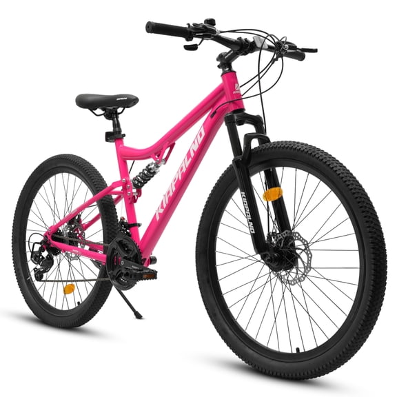 26 Inch Dual Suspension Mountain Bike with Disc Brakes, 21-Speed Steel Frame All Terrain MTB for Men and Women, 85% Pre-Assembled Outdoor Cycling Bike for Trail Riding and Touring