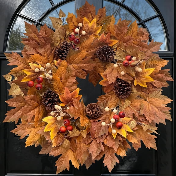 26 Inch Fall Wreaths for Front Door, Maple Leaf Wreath