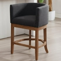 26 Inch Farmhouse Counter Height Bar Stools for Kitchen Island, Modern Wooden Upholstered Barstools with Barrel Back/Arm/Footrest, Charcoal Linen Bar High Kitchen Island Stools Chairs